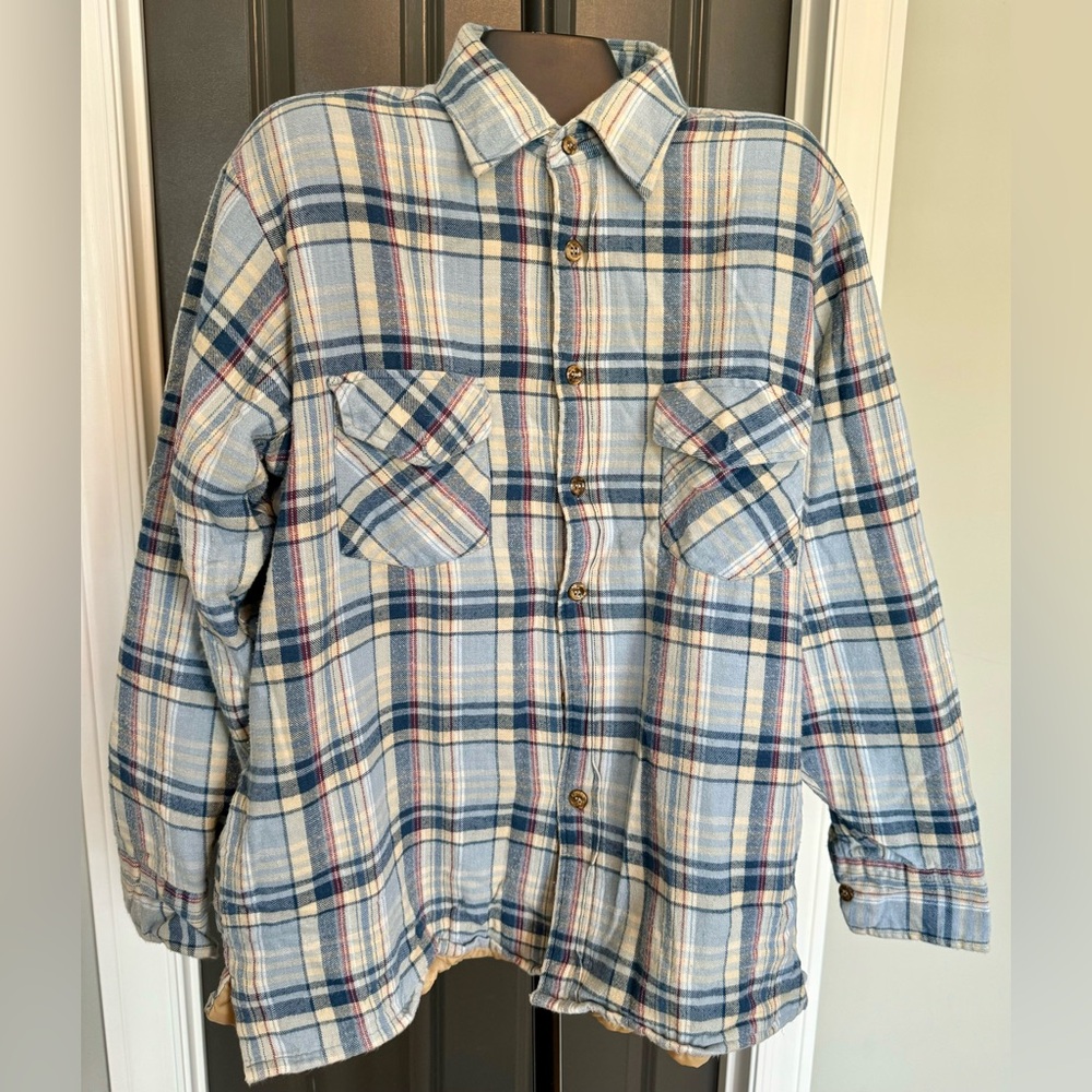 Van Heusen Vintage Winterweights Quilted Flannel Shirt Mens Size Large